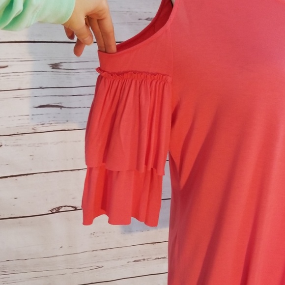 NWOT INC Coral Cold Shoulder Ruffled Sleeve Top - Picture 3 of 8